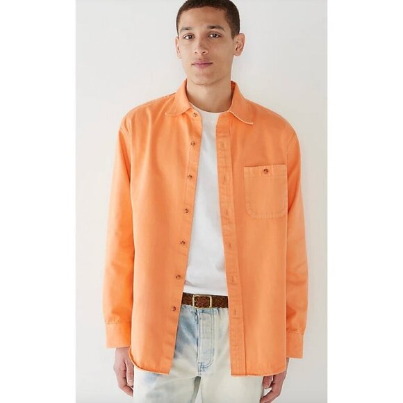 Mens $118 Garment-Dyed Selvedge Shirt Orange Blush Size M BM622